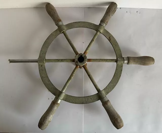 Vintage Nautical Ship's Wheel Cast Metal & Wood 17"D-Missing one Handle