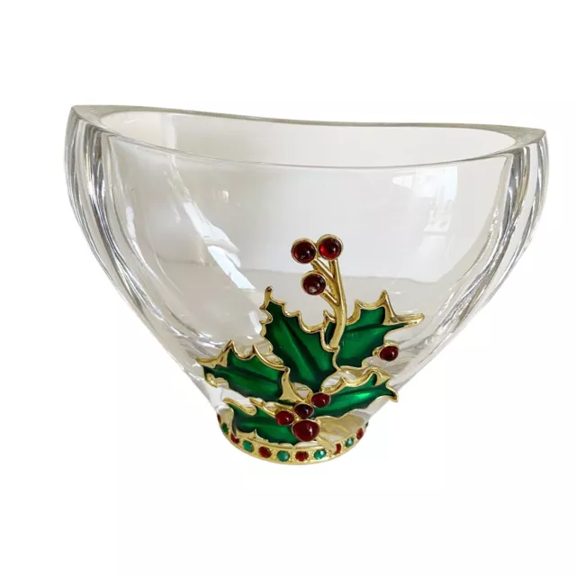 Vintage Teleflora Vase Glass Holly Berry Christmas 24% Lead Crystal Festive 