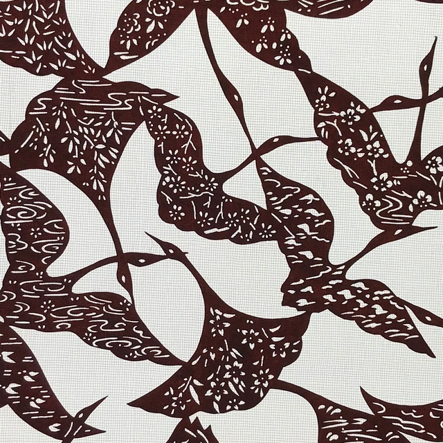 Antique Japanese Katagami Kimono Paper Stencil Crane Bird Ginkgo Leaf 4Y491