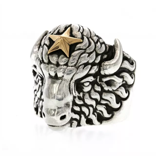 King Baby 925 Sterling Silver Gold Star Buffalo Ring Size 10