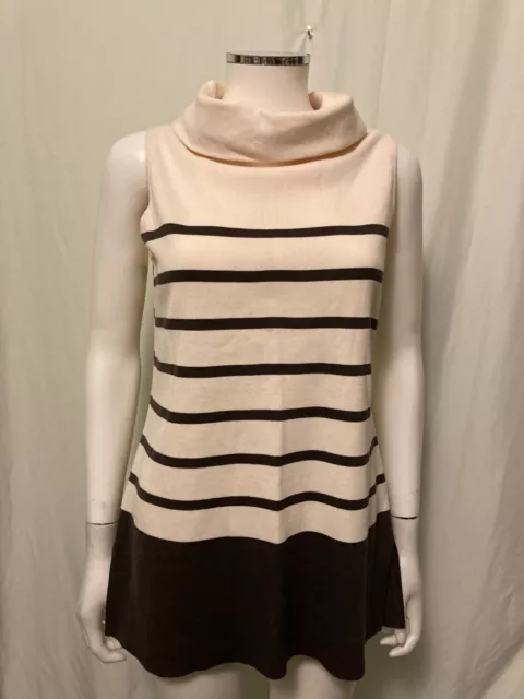 St. John Brown Ivory Stripe Sleeveless Wool Blend Blouse Shirt 8