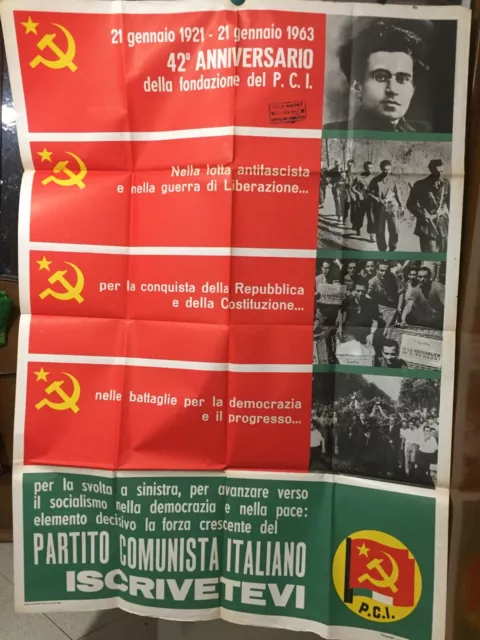 Manifesto originale 1963 PCI PARTITO COMUNISTA 42° ANNIVERSARIO FONDAZIONE -475