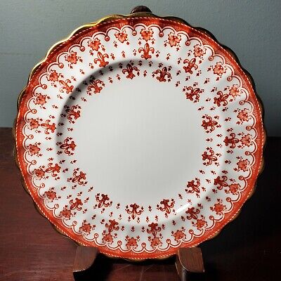 Vintage Spode Red & Gold Fleur De Lys Porcelain 6 1/2" Bread Plate Y7481
