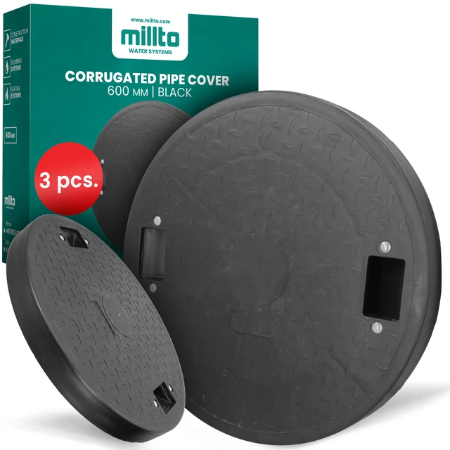 3x Millto™ Schachtabdeckung Kanaldeckel Kontrollschacht Abdeckung 600mm Wellrohr