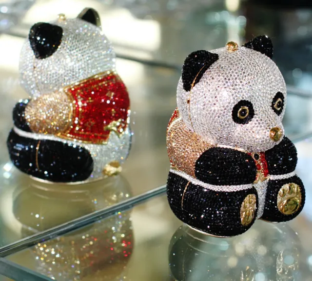 Judith Leiber Panda Bear Gold Minaudiere Teddy Clutch Swarovski Crystal Purse 3