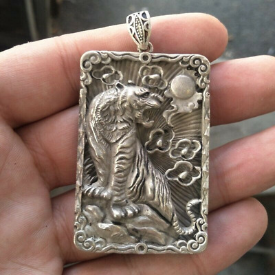 Chinese old Tibetan silver handmade tiger Pendant