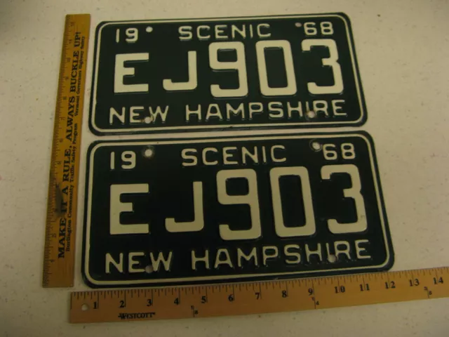 1968 68 New Hampshire Nh License Plate Pair Set #Ej903 Cheshire County Scenic