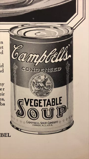 1926 Campbell's Vegetable Soup Can & Bowl Vintage Print Ad