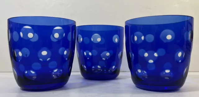 Hortensja Poland Cobalt Cut to Clear Polka Dot Lowball Glasses Set of 3