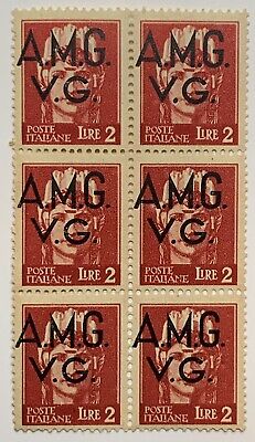 1945 Italy Mnh Stamp #1Ln5 Block Of 6 Occupation Of Venezia-Guilia Ovpt Amg Vg