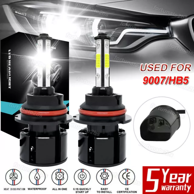 2x 9007/HB5 LED Headlight Bulbs Kit 6500K White High Low Beam Light Super Bright