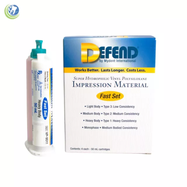 Defend Vinyl Vps Dental Impression Material Fast Set Heavy Body 4 Cartridges 3