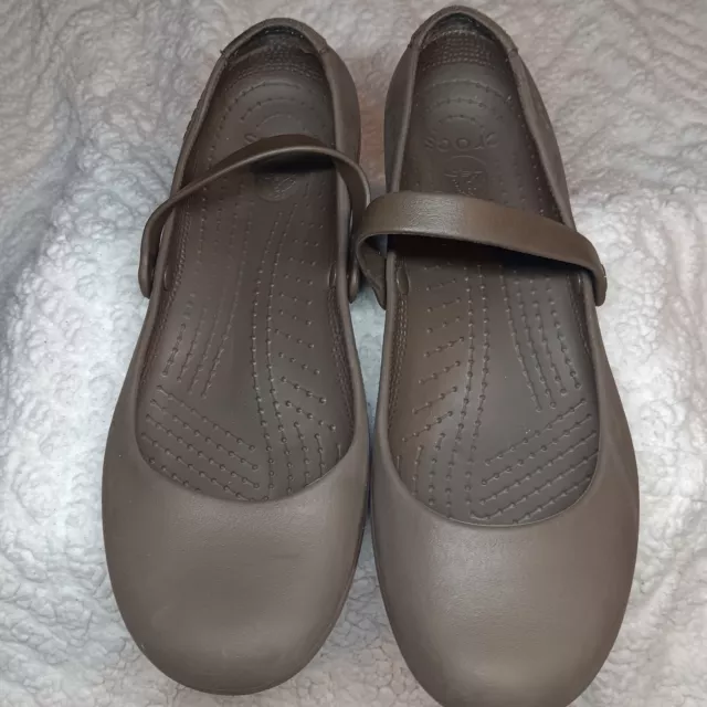 Crocs Shoes Alice Mary Jane Flats Brown Rubber Slip On Comfort Women’s Size 12