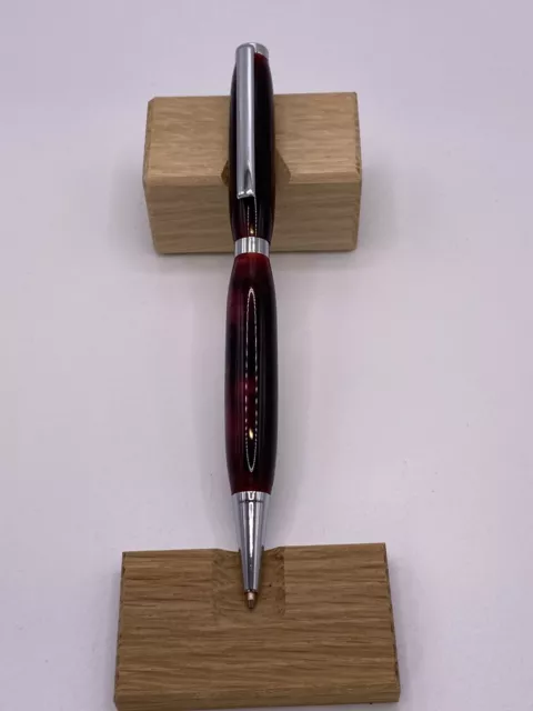 Slimline Hand Turned Pen, Chrome Fittings, Iridescent Claret Acrylic Body.