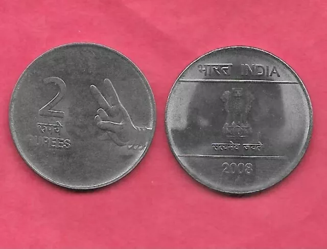 India Indian Km327 2008 C Unc-Uncirculated Large Modern  2 Rupees Coin