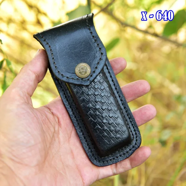 folding pocket knife sheath Custom genuine black Leather Sheath for Buck 110