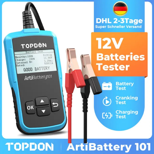 TOPDON AB101 Profi 12V Auto Batterietester Akku Prüfer Batterietestgerät Deutsch