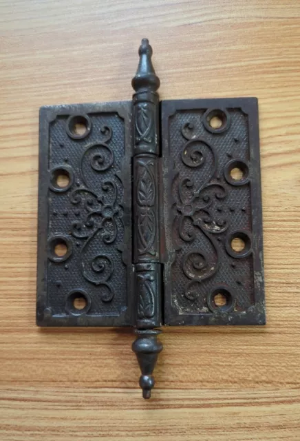 Antique Ornate Cast Iron Eastlake Victorian Steeple Tip Door Hinge 4 1/2 Inch