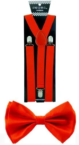 Adulto Rojo Tirantes Y Pajarita Combo Set Unisex Ajustable Boda Pajarita