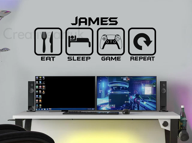 Personalised Eat Sleep Game Repeat PS5 Gamer Wall Art Decals Vinyl Stickers EPS5