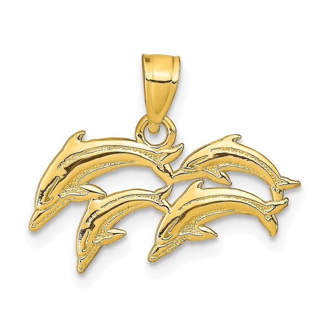 10k Gelbgold Meer Delfin Ozean Fisch Strand Nautische Halskette Anhänger Charm