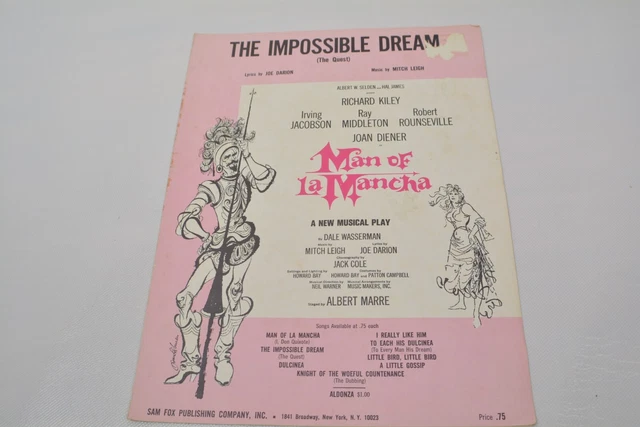VINTAGE SHEET MUSIC 1965 The Impossible Dream From Man of La Mancha $10