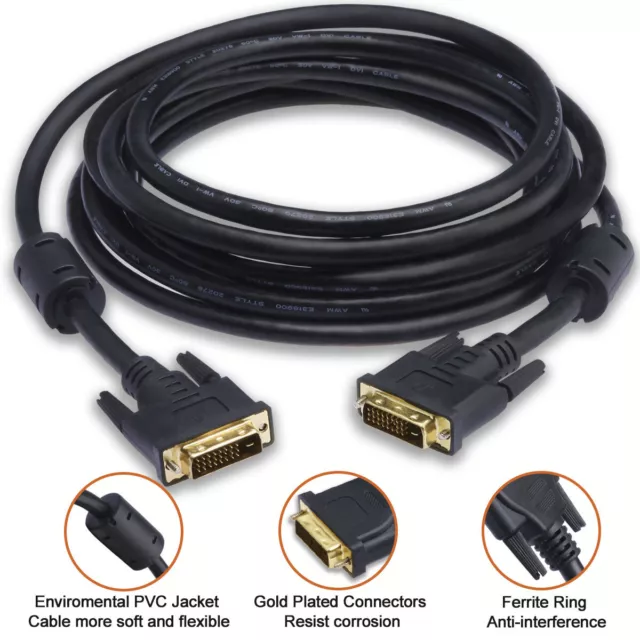 5M 15FT Gold DVI-D SingleLink 24+1Pin Male to Male Cable NEW,Local Sydney Seller 2