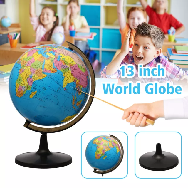 World Globe for Kids 13'' Desk Classroom Decorative Blue Globe w/ Stand Gift USA