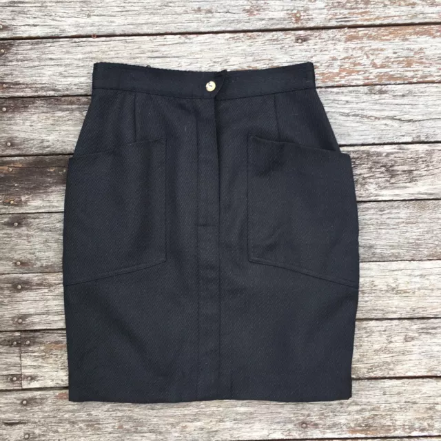 EDWARD KAZAS VINTAGE Italian Fabric Wool Blend Black High Waist Skirt ...