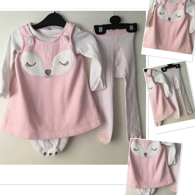 George Baby Girls Soft Fleece Dress & M&S Bodysuit Next  Tights 3-6 Mon