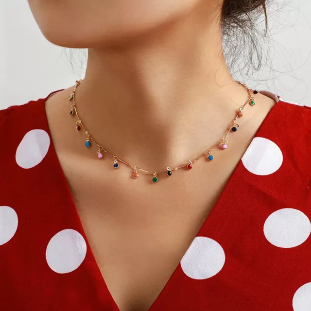Candy Color Stone Chain Choker Boho Clavicle Necklace Women Party Jewelry Gift