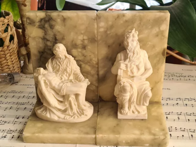 Vintage Alabaster Statue Bookends Made In Italy