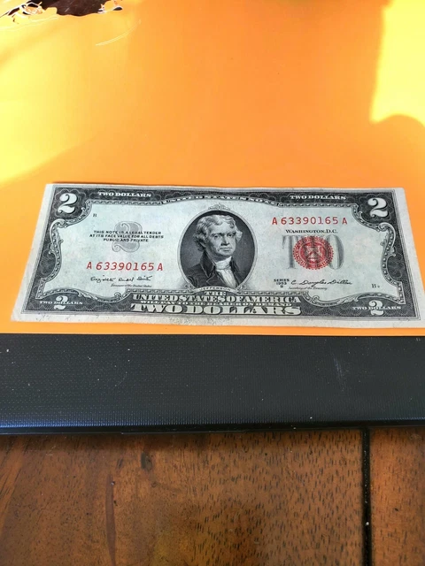 1953-B $2 Two Dollar US Red Seal Jefferson Note Bill US Currency Crisp