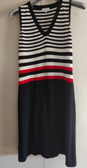 Robe Style Marin 123 - Taille 40 (marquée 42/44), En Soie Et Coton, Rayures Blanc/rouge/noir, Occasion
