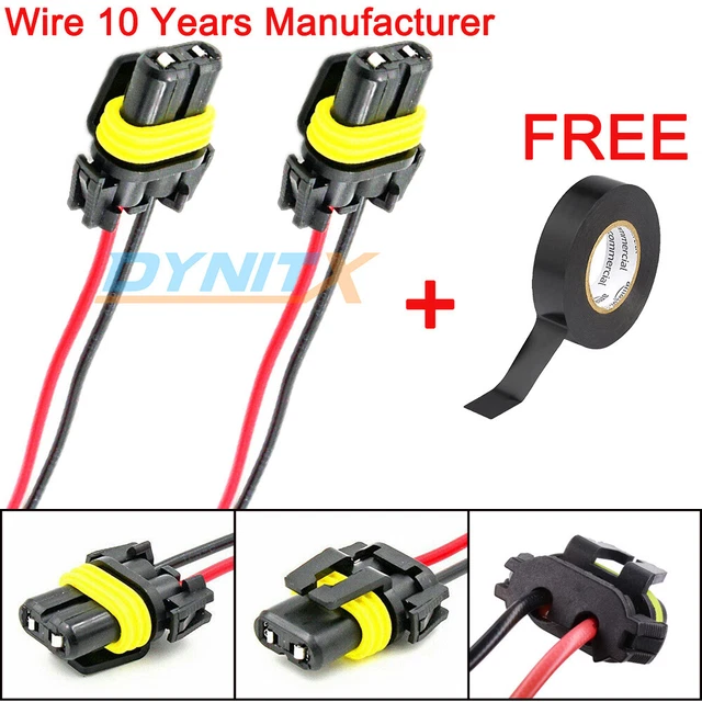 HB4 9006 Wire Pigtail Female P Two Harness Head Light Bulb Plug Replacement Lamp