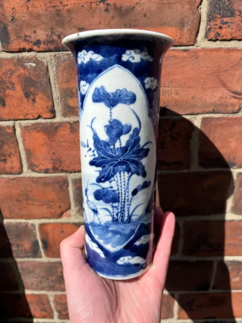 Chinese Antique Porcelain Vase Qing Dynasty 19th Century Blue White Kangxi Mark