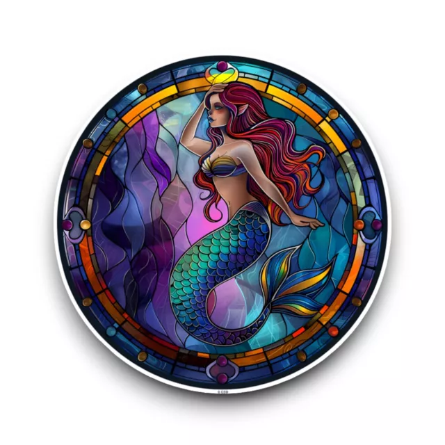 LARGE Beautiful Mermaid Stained Glass Window Design Opaque Vinyl Sticker Decal