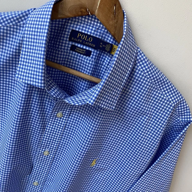 Polo Ralph Lauren Camicia Extra Large (XL) Blu Gingham Check Adatta Personalizzata Purepress