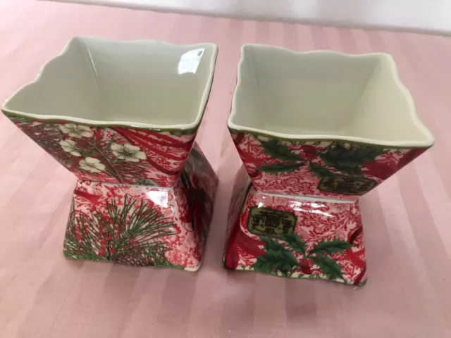 222 Fifth Holiday Decoupage Square Appetizer Fruit Dessert Bowls (4) New