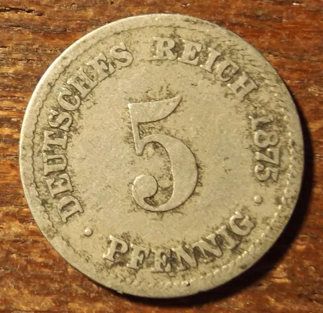 Germany Empire 5 Pfennig Coin Dated 1875 E. Nice Coin