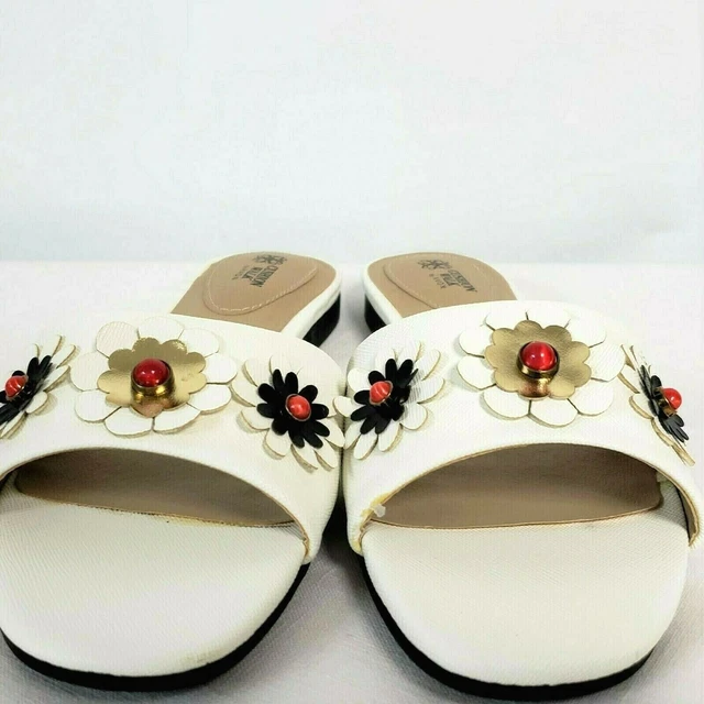 Ornate Floral sandal slides cushion walk size: 7 New White shoes sandals Avon