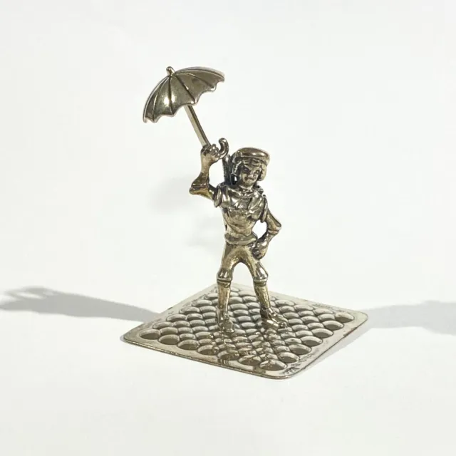 vintage solid silver Man with umbrella miniature, hallmarked Dutch figurine