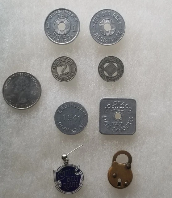 Lot of 8 Tokens Consumer, Sales Tax , College, Fare, Etc See Description..