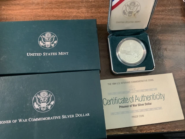 1994 US Mint Prisoner of War Commemorative Proof Silver Dollar Box + COA