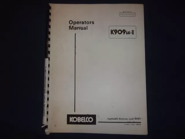 Kobelco K909Lc-Ii Excavator Operators Operation & Maintenance Manual