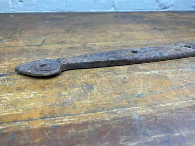 Antique 18"L Iron Strap Hinge w/ Spade Tip ~ Hand Forged Old Barn Door Hardware 2