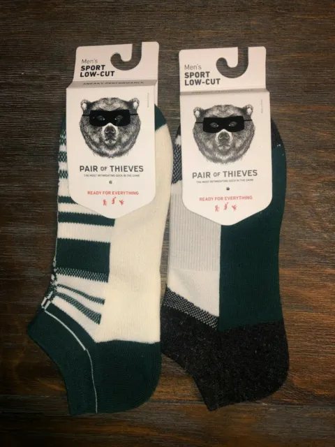 2 Pack of Pair of Thieves Men's Sport Low Cut Ankle Socks Green/White Grey/Green