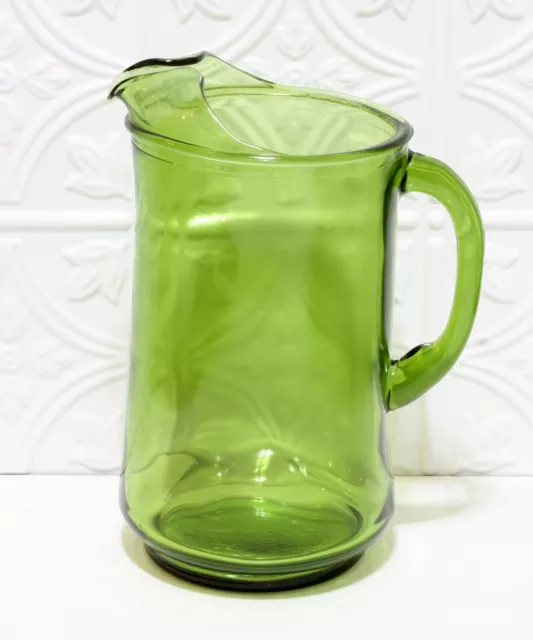 Vintage Pitcher Avocado Green Glass With Ice Lip Heavy Solid Design Mid Century