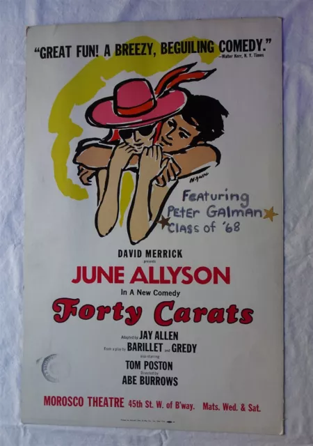 Forty Carats Theatre Window Card Poster, June Allyson, Tom Poston, NYC, 1970