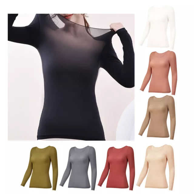 Round Neck Long Sleeve Rayon Spandex Soft Stretch T-Shirt Top Layering Tee  T1489
